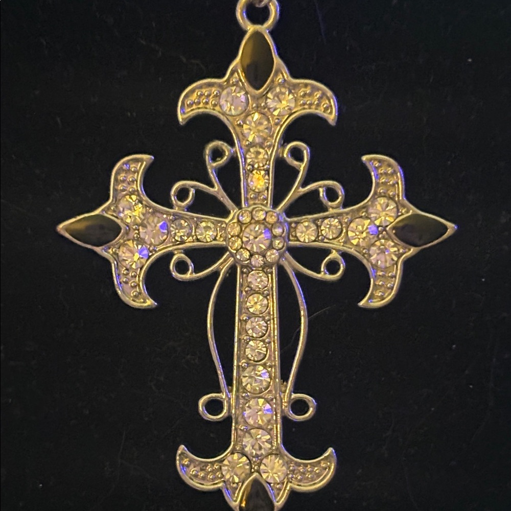 Rhinestone Accent Gold Cross Pendant Necklace - Women